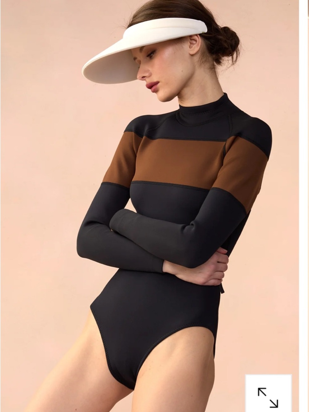 Cynthia Rowley Black and Brown Long-Sleeve One-Piece Wetsuit 2mm NWT - Picture 2 of 8
